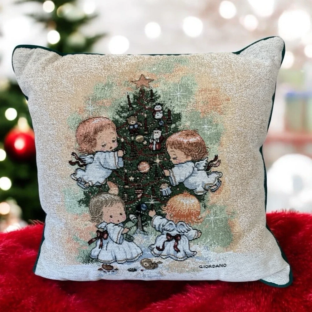 Vintage Riverdale Giordano Angel Tapestry Decorative Pillow Christmas Tree